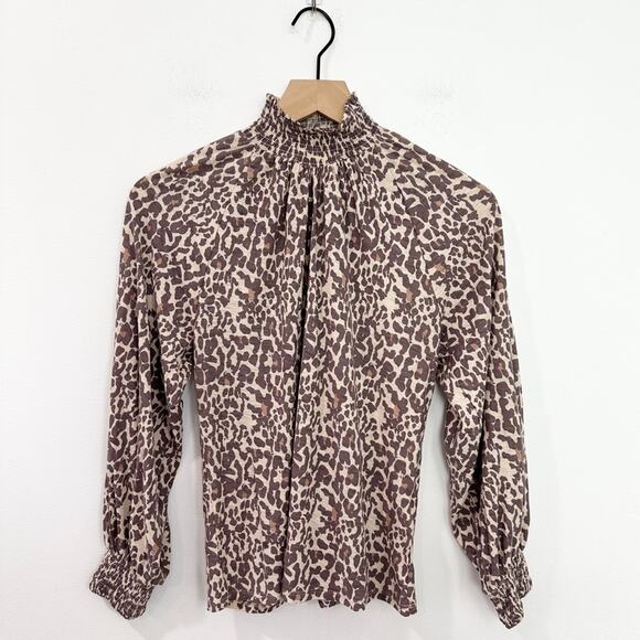 Nation LTD Melanie Smocked Peasant Tee Blouse animal print size small - Picture 3 of 8